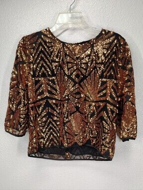 Everly Black Top with Gold Sequin Geometric Design Size Women's Medium